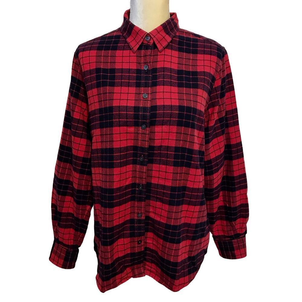 Lands' End NWOT Flannel Plaid Button Down Shirt Women 14